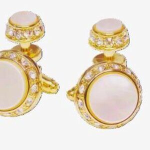 Genuine MOP Raised Center Cufflinks and Studs Gold Trim
